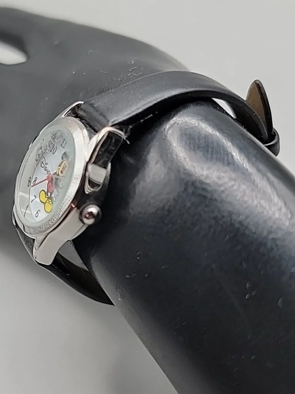 Vintage Disney Mickey Mouse Watch Silver Tone, Hadley-Roma Leather Strap - Runs